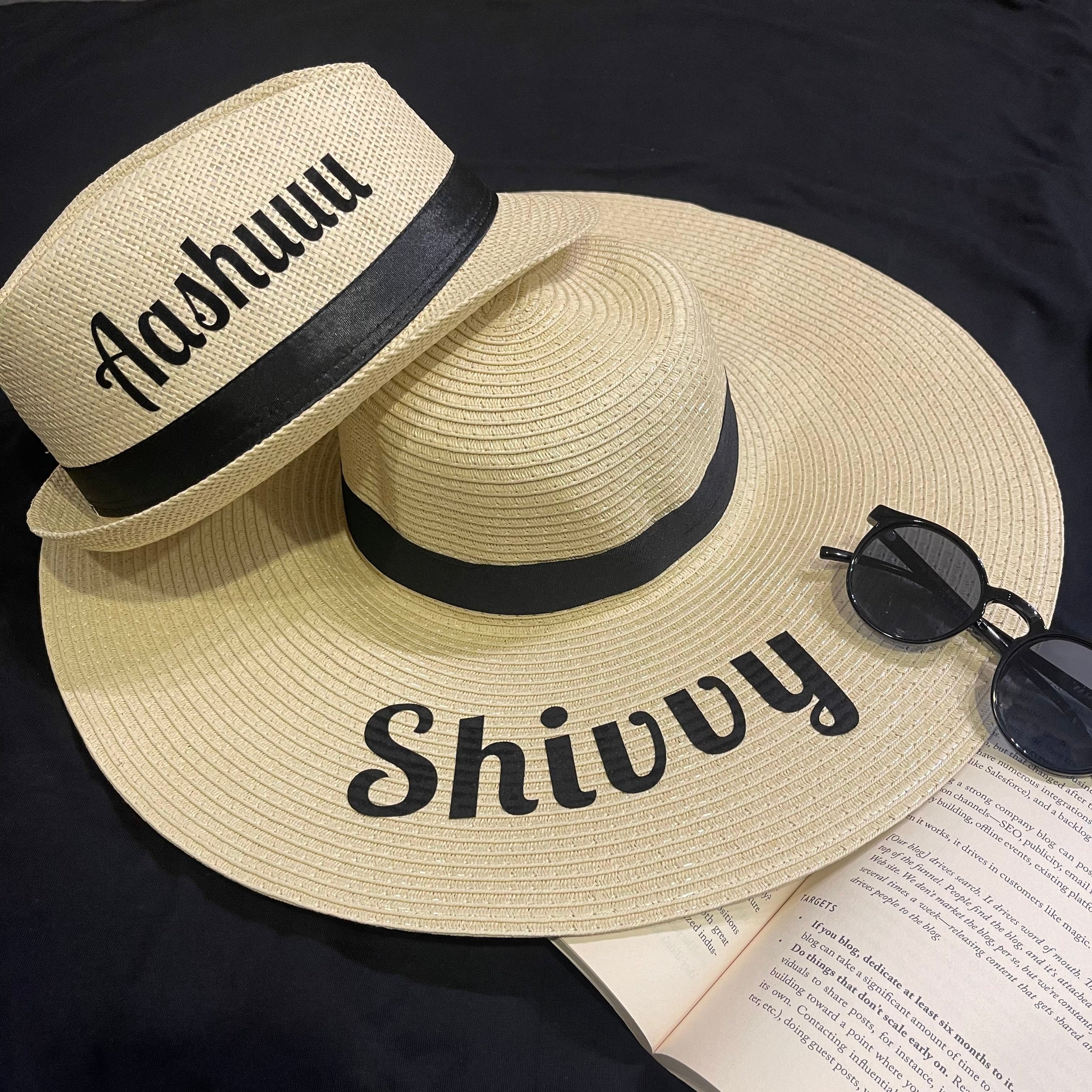 Personalised Beach Hat - Couple - Beige